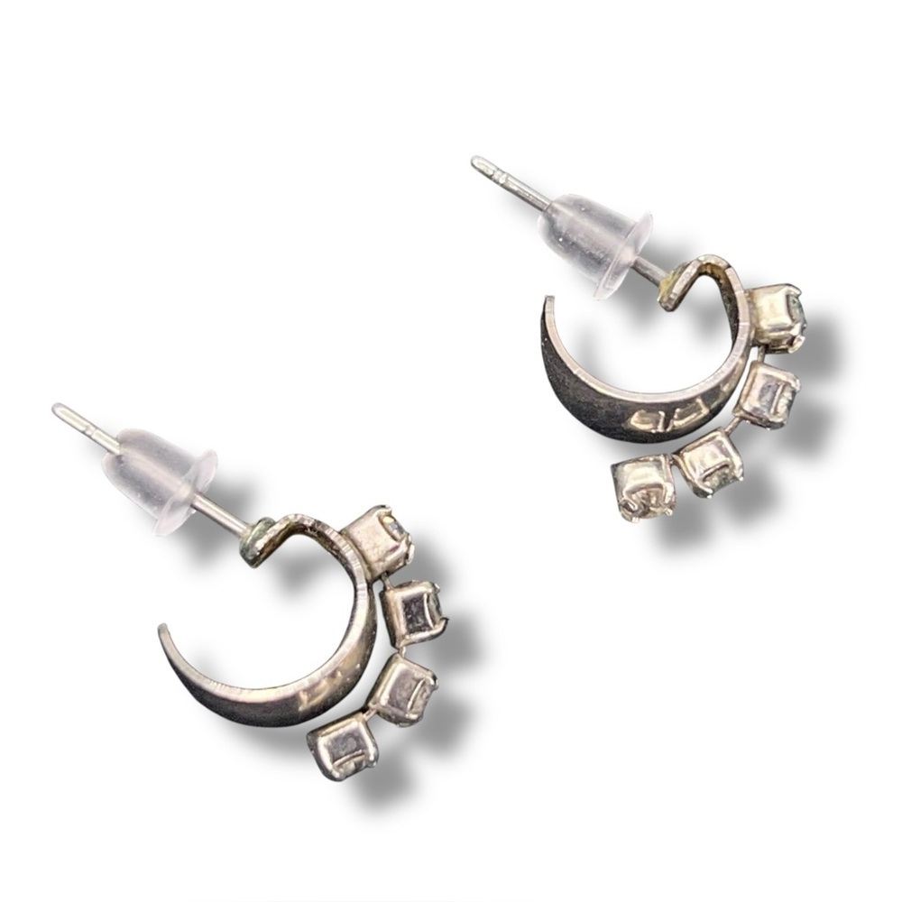 Vintage Hoop Rhinestone Earrings Silver Tone Glam Retro Classic Gift Post Back